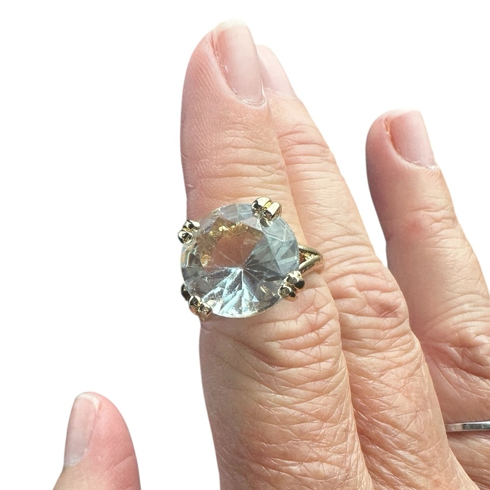 Gold High Prong Faux Diamond Round Solitaire Ring